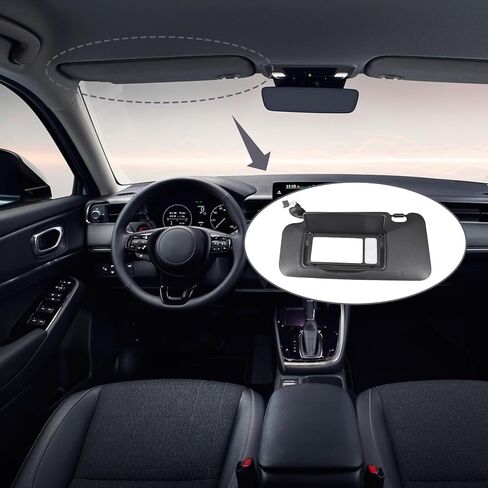 Driver Side Sun Visor w/Mirror & Led Light Fits for 2016-2022 Honda HRV Replaces 83280-T7W-A12ZA Dark Gray in Kuwait