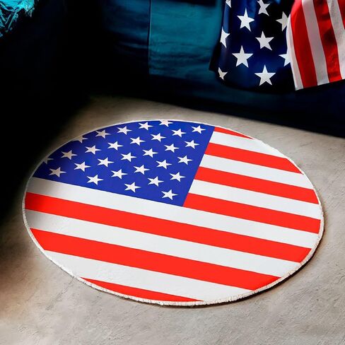 American Flag Rug Circle - Rolling Chair Mat for Hardwood Floor - Colorful 4th of July Rug for Living Room - Independence Day Decorations - 48 inches - 4 Ft Round (American Flag) in Saudi Arabia