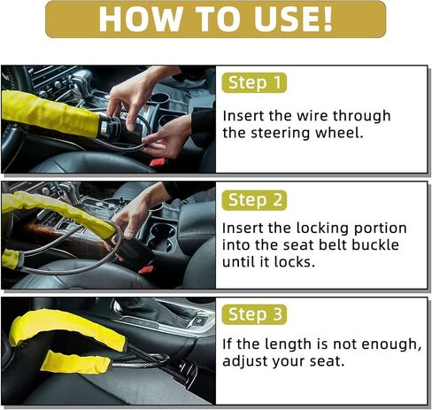 قفل عجلة القيادة مضاد للسرقة من Xizopucy - أصفر، خفيف الوزن، وسهل الاستخدام in Kuwait