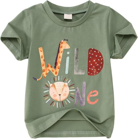 قميص عيد ميلاد Wild One 1st للأطفال الأولاد والبنات تي شيرت بعمر سنة واحدة ملابس حفلات B-Day تي شيرت لطيف بأكمام قصيرة in Kuwait