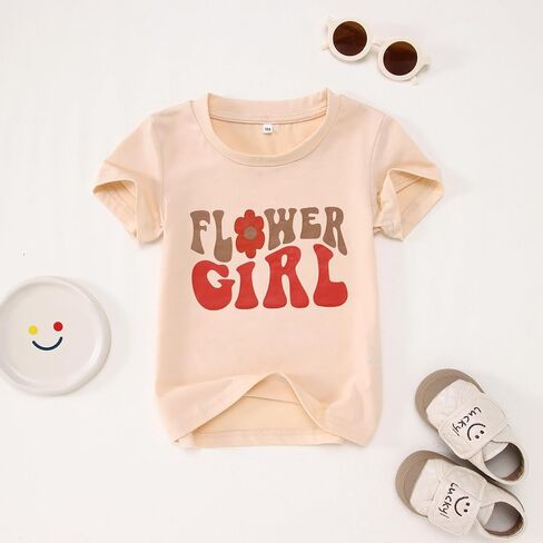 Toddler Baby Girls Flower T Shirt Cute Flower Girl Letter Print Short Sleeve Shirt Summer Cotton Tee Tops in Saudi Arabia