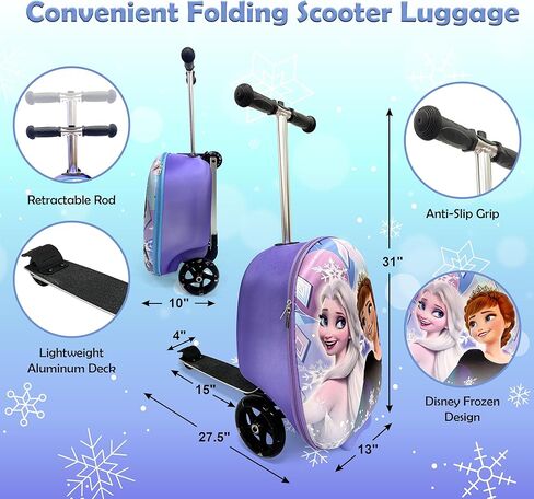 Disney Frozen Kids 19" Suitcase Scooter – Boys and Girls Magical Carry-on Luggage with LED Light Up Wheels, Waterproof Hard Shell, Retractable Handle, and Lightweight Foldable Ride-On Travel in Saudi Arabia
