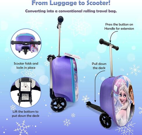 Disney Frozen Kids 19" Suitcase Scooter – Boys and Girls Magical Carry-on Luggage with LED Light Up Wheels, Waterproof Hard Shell, Retractable Handle, and Lightweight Foldable Ride-On Travel in Saudi Arabia