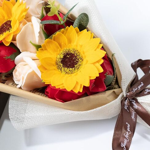 Ansuma 13" Graduation Rose Sunflower Scented Soap Flower Bouquet Mini Plush Graduation Teddy Bear with Grad Cap Floral Arrangements Gift Box for Graduation Party Favors Supplies (Blue) in Saudi Arabia