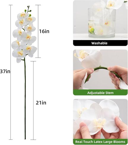 CXGS Artificial Orchid Flower 9 Large Petals Realistic Latex Faux Orchids 2PCS 37in Orchid Stems Blue Patter Fake Phalaenopsis Flower for Wedding Home Arrangement Décor in Saudi Arabia