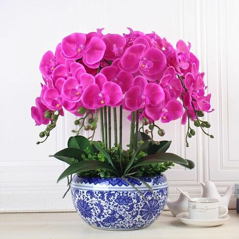CXGS Artificial Orchid Flower 9 Large Petals Realistic Latex Faux Orchids 2PCS 37in Orchid Stems Blue Patter Fake Phalaenopsis Flower for Wedding Home Arrangement Décor in Saudi Arabia