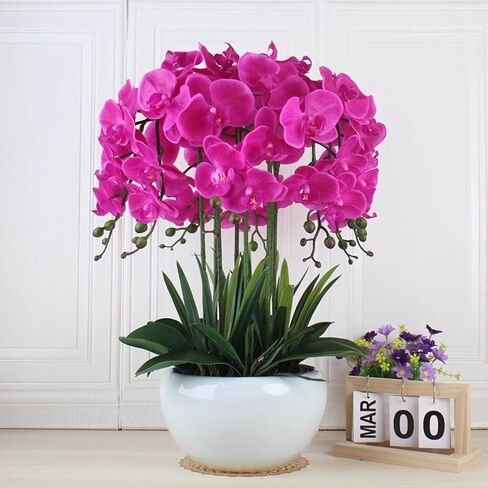CXGS Artificial Orchid Flower 9 Large Petals Realistic Latex Faux Orchids 2PCS 37in Orchid Stems Blue Patter Fake Phalaenopsis Flower for Wedding Home Arrangement Décor in Saudi Arabia