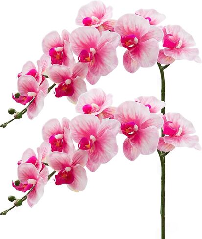 CXGS Artificial Orchid Flower 9 Large Petals Realistic Latex Faux Orchids 2PCS 37in Orchid Stems Blue Patter Fake Phalaenopsis Flower for Wedding Home Arrangement Décor in Saudi Arabia
