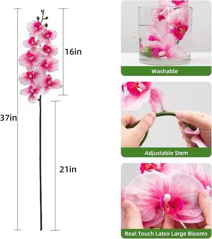 CXGS Artificial Orchid Flower 9 Large Petals Realistic Latex Faux Orchids 2PCS 37in Orchid Stems Blue Patter Fake Phalaenopsis Flower for Wedding Home Arrangement Décor in Saudi Arabia