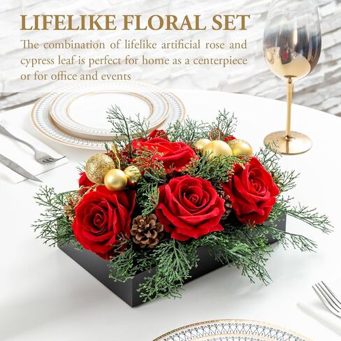 قطعة مركزية لطاولة الزفاف مقاس 10.5 سم من MyGift لتزيين عيد الحب، يتضمن الترتيب زهور الورد الحمراء الاصطناعية وزخارف ذهبية اللون in Saudi Arabia