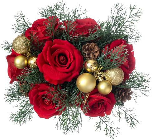 قطعة مركزية لطاولة الزفاف مقاس 10.5 سم من MyGift لتزيين عيد الحب، يتضمن الترتيب زهور الورد الحمراء الاصطناعية وزخارف ذهبية اللون in Saudi Arabia