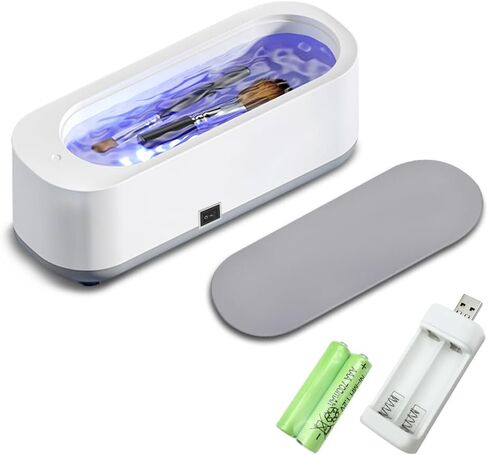 منظف ​​المجوهرات بالموجات فوق الصوتية، جهاز محمول للتنظيف بالموجات فوق الصوتية 45 كيلو هرتز 360 درجة لجميع المجوهرات، الخاتم، الأقراط، القلادة، الفضة، التجنيب، النظارات، الساعات، العملات المعدنية، شفرات الحلاقة in Kuwait