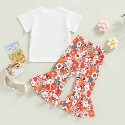 Toddler Baby Girl Birthday Outfit Sweet One/Two/Three Bodysuit/Shirt Top Floral Flare Pant Headband Party Clothes in Kuwait
