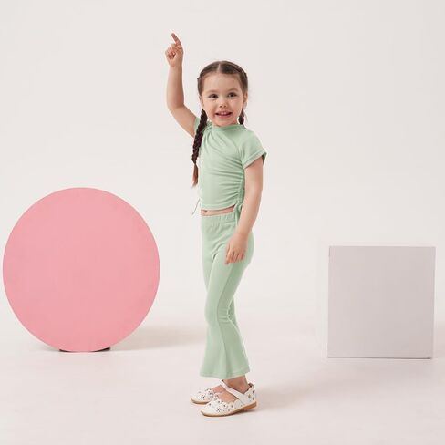 Toddler Girl Summer Clothes Short Sleeve shirring T-Shirt Flare Pants 2Pcs Baby Bell Bottom Outfits in Saudi Arabia