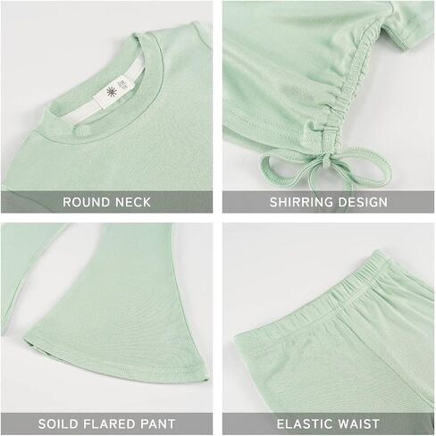 Toddler Girl Summer Clothes Short Sleeve shirring T-Shirt Flare Pants 2Pcs Baby Bell Bottom Outfits in Saudi Arabia