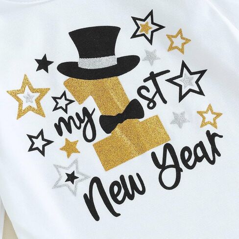 ملابس بناتي للعام الأول من My First New Year لعام 2024 طقم سراويل رومبير بأكمام طويلة للأطفال مع عصابة رأس على شكل فيونكة in Saudi Arabia