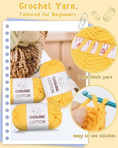 Katech Easy Crochet Yarn for Crocheting and Knitting-Extra 2 Crochet Hooks-Cotton Crochet Yarn for Beginners with Easy-to-See Stitches Cotton-Nylon Blend Yarn for Beginners Crochet Kit Making(3x50g) in Saudi Arabia