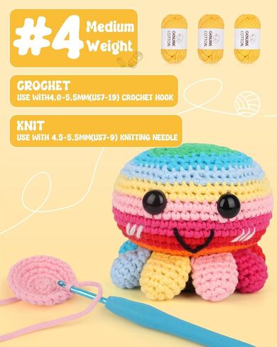 Katech Easy Crochet Yarn for Crocheting and Knitting-Extra 2 Crochet Hooks-Cotton Crochet Yarn for Beginners with Easy-to-See Stitches Cotton-Nylon Blend Yarn for Beginners Crochet Kit Making(3x50g) in Saudi Arabia