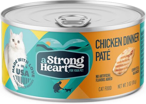 A Strong Heart Canned Wet Cat Food, Beef Dinner Paté - 3 oz Cans (Pack of 24), Made in The USA with Real Beef in Kuwait