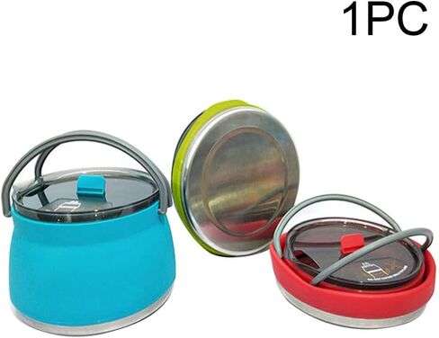 Collapsible Camping Cook Pot with Lid,Silicone Folding Bowl Water Kettle for Outdoor Travel Hiking,Portable Silicone Cookware,1L in Saudi Arabia