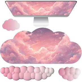 Cloud Mouse Pad Keyboard Wrist Rest for Mouse 4PCS Extended Large Galaxy Space Desk Mat Pad Set Memory Foam Non-Slip Cute Ergonomic Game Mouse Wrist Support for Computer Home Office Pink Starry Sky in Saudi Arabia