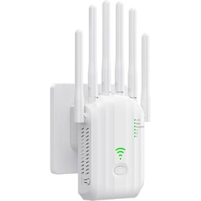 WiFi Extender Signal Booster with 6 Antennas, 2 LAN Ports, 3 Modes (Repeater/Router/AP), Covers 9800 Sq.Ft, 300Mbps 2.4GHz, Supports 60 Devices, Easy 1-Min Setup for Home/Office in Saudi Arabia
