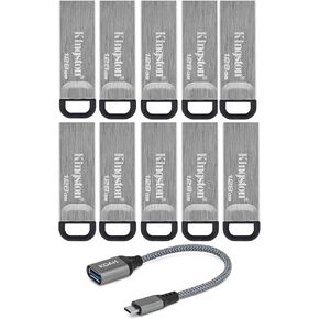 Kingston 128GB DataTraveler Kyson 200MBPS Read 60MBPS Write Speed Flash Drive (10-Pack) Bundle with USB-C Adapter (2 Items) in Kuwait