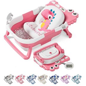 TPN Collapsible Baby Bathtub for Infants to Toddler with Real-time Temp Monitor+Floating Cushion,Foldable Baby Bath Tub Set Applicable 0-36 Month,Perfect Portable Travel Baby Tub for Newborns Girls in Kuwait