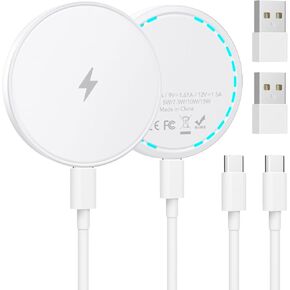 شاحن MagSafe 2 حزمة شاحن لاسلكي مغناطيسي بقدرة 15 واط، لوحة شحن سريعة مع كابل 4.2 قدم من النوع C متوافق مع iPhone 17/16/15/14/13/12 Series & AirPods 4/3/2/Pro MagSafe Charging Pad in Kuwait