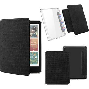 حافظة مغناطيسية قابلة للفصل لجهاز Kindle Paperwhite الجديد مقاس 7 بوصات الجيل الثاني عشر 2024 وKindle Colorsoft Signature Edition، حافظة نحيفة من جلد البولي يوريثان مع تنبيه/غفو تلقائي، طباعة تمساح (أسود) in Kuwait