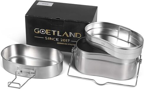 Goetland German Style M31 Military Mess Kit Mess Tin 304 Stainless Steel Backpacking Cookware Set Camping Pot Pan Set in Kuwait