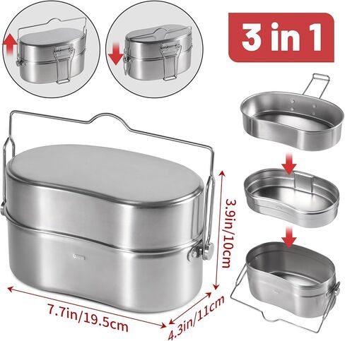 Goetland German Style M31 Military Mess Kit Mess Tin 304 Stainless Steel Backpacking Cookware Set Camping Pot Pan Set in Kuwait
