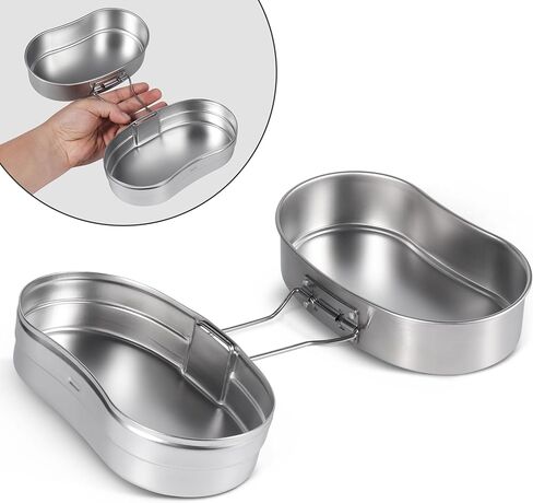Goetland German Style M31 Military Mess Kit Mess Tin 304 Stainless Steel Backpacking Cookware Set Camping Pot Pan Set in Kuwait