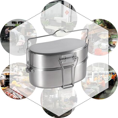 Goetland German Style M31 Military Mess Kit Mess Tin 304 Stainless Steel Backpacking Cookware Set Camping Pot Pan Set in Kuwait