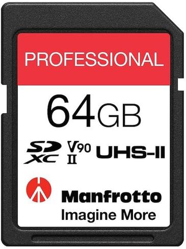 Manfrotto 64GB SD Professional Memory Card, UHS-II, V90, U3 280 MB/s Read, 250MB/s Write, Memory Card for Digital Reflex Cameras and Video Cameras, for Images in Saudi Arabia
