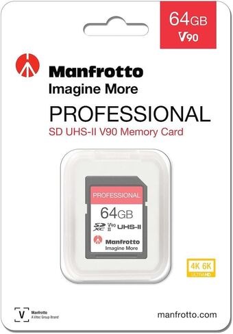 Manfrotto 64GB SD Professional Memory Card, UHS-II, V90, U3 280 MB/s Read, 250MB/s Write, Memory Card for Digital Reflex Cameras and Video Cameras, for Images in Saudi Arabia