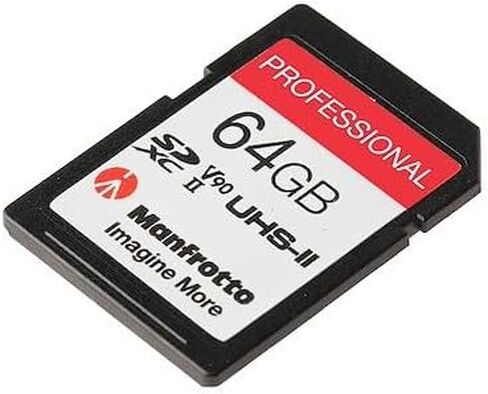 Manfrotto 64GB SD Professional Memory Card, UHS-II, V90, U3 280 MB/s Read, 250MB/s Write, Memory Card for Digital Reflex Cameras and Video Cameras, for Images in Saudi Arabia