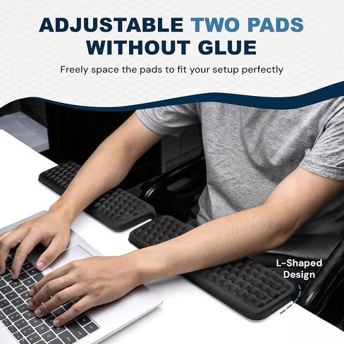 L-Shaped Memory Foam Desk Edge Cushion (2-Pack), Ergonomic Elbow & Wrist Rest for Desk, Non-Slip PU Cover, Thick Forearm Support Pad for Typing, Gaming & Office Work, Black in Saudi Arabia