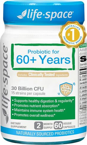 Life-Space Probiotic for Elderly, Support Immunity & Intestinal Health, Gastrointestinal Vitality, Relieve Constipation, Bifidobacterium lactis, 30 Billion CFU, Multi Strain - 60 Capsules in Kuwait
