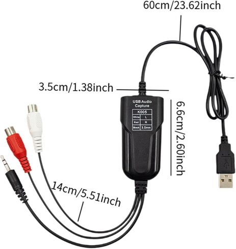 بطاقة التقاط الصوت USB: تحويل أشرطة الكاسيت إلى MP3، متوافقة مع Windows 7/10/11، وتتضمن برنامج Audacity in Kuwait