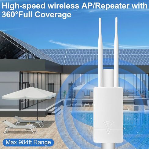 Outdoor WiFi Extender for Starlink Gen 3 Router, 300Mbps IP65 Waterproof WiFi Extender with Ethernet Over PoE, 984ft Coverage, Dual-Band Booster for Yard, Pool, Garage, Compatible with All Routers in Saudi Arabia