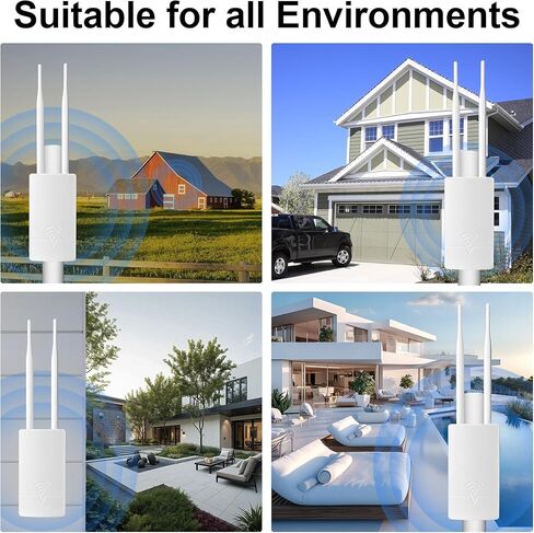 Outdoor WiFi Extender for Starlink Gen 3 Router, 300Mbps IP65 Waterproof WiFi Extender with Ethernet Over PoE, 984ft Coverage, Dual-Band Booster for Yard, Pool, Garage, Compatible with All Routers in Saudi Arabia