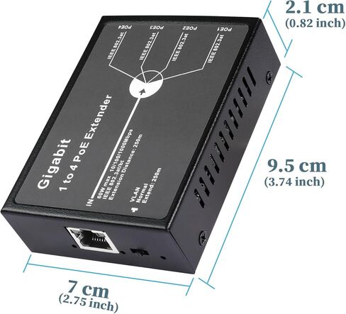 Gigabit 4 Port 60W PoE Extender, 10/100/1000Mbps 1 in 4 Out PoE+ Repeater with 3 Mode Available, 60W 802.3BT Input, 802.3at Output 30W, 100m/250m PoE Extension for PoE Device (POE5004G-V2) in Saudi Arabia