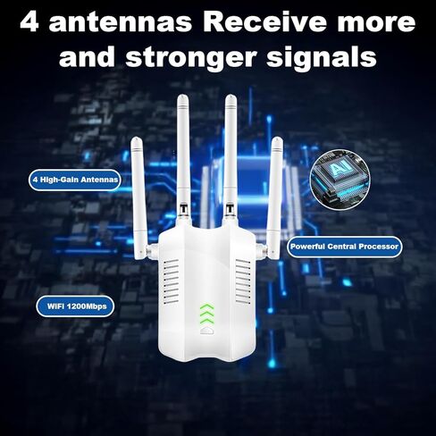 WiFi Extender Signal Booster, WiFi Extender with Ethernet Port, 1200Mbps WiFi Booster Dual Band 5GHz/2.4GHz, with 4 Antennas, Easy Set Up for Home, White in Saudi Arabia