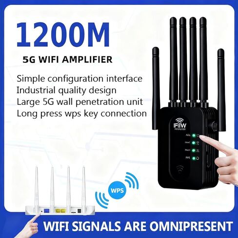 WiFi Extender Signal Booster, WiFi Extender with Ethernet Port, WiFi Booster Dual Band 2.4GHz, Up to 12000 Sq.ft and 60 Devices, Stable Internet Performance, Black in Saudi Arabia