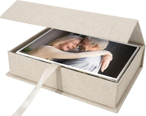 4x6 Linen Photo Storage Box - Ideal for Preserving and Organizing Your Precious Photos, Certificates, Scrapbooking Supplies, Keepsakes, and Jewelry Grey in Saudi Arabia