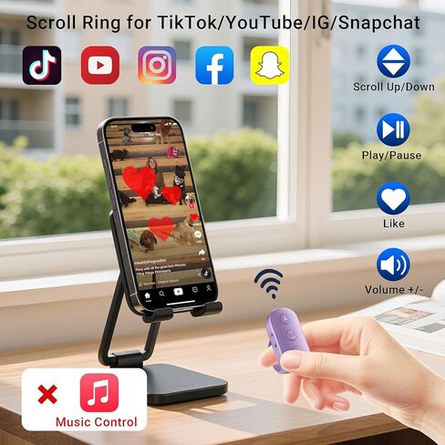 حلقة تمرير عن بعد لـ TikTok YouTube IG Shorts Video Landscape Portrait، أداة تمرير صفحة التمرير اللاسلكية بأطراف الأصابع لتطبيق Kindle المتوافق مع iPhone iPad Android Phone Tablet in Saudi Arabia