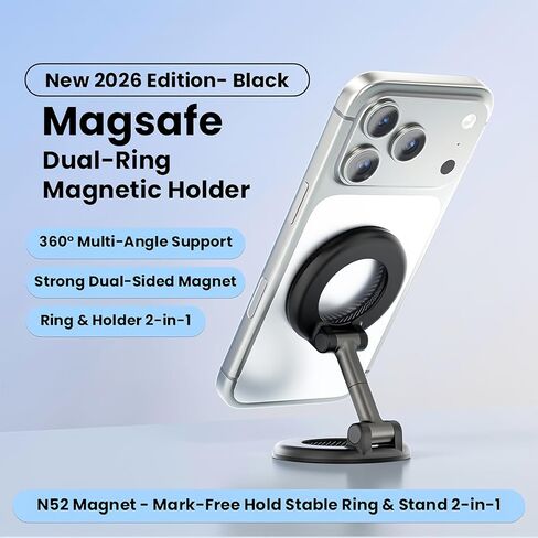 حامل هاتف بحلقة مغناطيسية مزدوجة من PKYAA، حامل هاتف قابل للطي مطور 2026 لـ Magsafe، حامل هاتف مغناطيسي قابل للتعديل 360 درجة للسيارات/صالات الألعاب الرياضية/أسطح المكتب/أسطح الحديد in Kuwait