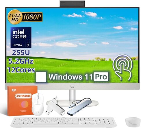 HP 2025 New 27" Touchscreen All in One Desktop PC, Intel Ultra 7 255U (Up to 5.2GHz, 12 Cores), 27 inch FHD Touchscreen Anti-Glare Display, 32 GB DDR5 5600MT/s, 1 TB Gen4 SSD, AI Boost, Windows 11 Pro in Saudi Arabia