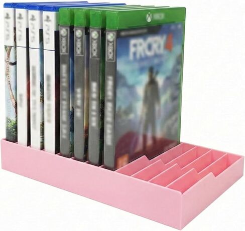 برج تخزين ألعاب الفيديو لحافظات ألعاب PS5 / PS4 / Xbox Series X/Xbox One، حامل منظم أقراص DVD وBlu-Ray بسعة 12 قرصًا، رف سطح مكتب ABS مضاد للانزلاق، لا يتطلب تجميعًا (1، وردي) in Kuwait